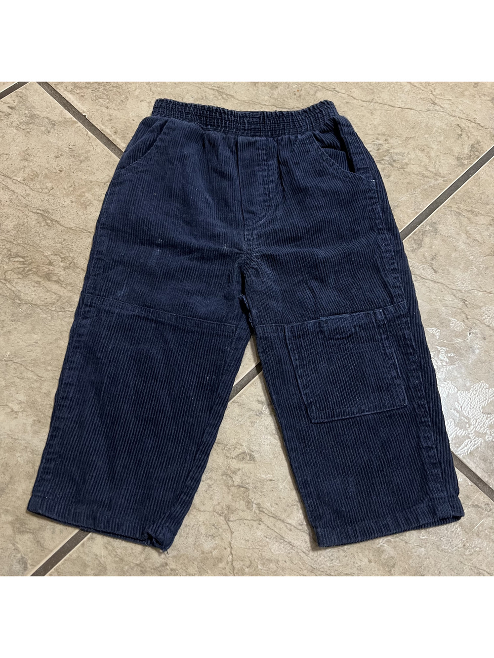 Vintage Kids Baby Corduroy Navy Blue Preppy Elastic Waist Pants 18M Knee Pocket